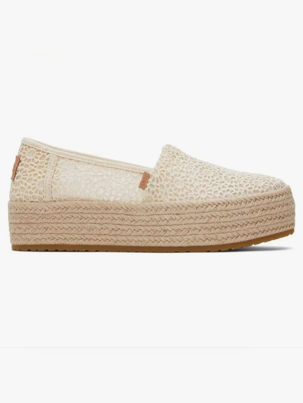 TOMS Valencia Espadrille Platform Slip On Flats Lace Cream Women’s Size 9 New